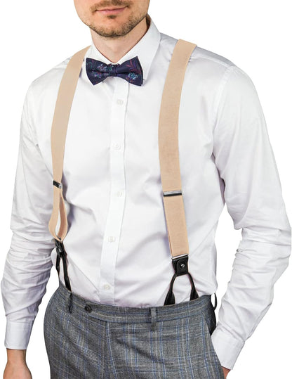 Men'S Brown Button End Suspenders - Y-Back Elastic Tuxedo Braces