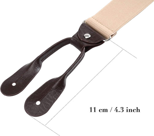 Men'S Brown Button End Suspenders - Y-Back Elastic Tuxedo Braces