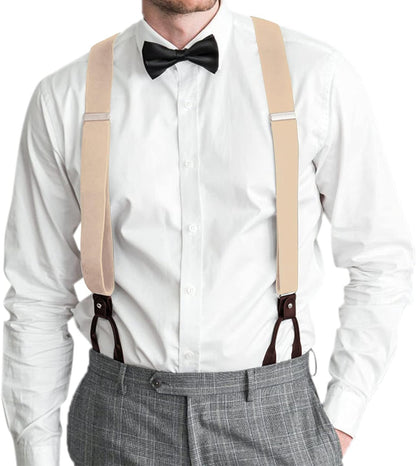 Men'S Brown Button End Suspenders - Y-Back Elastic Tuxedo Braces