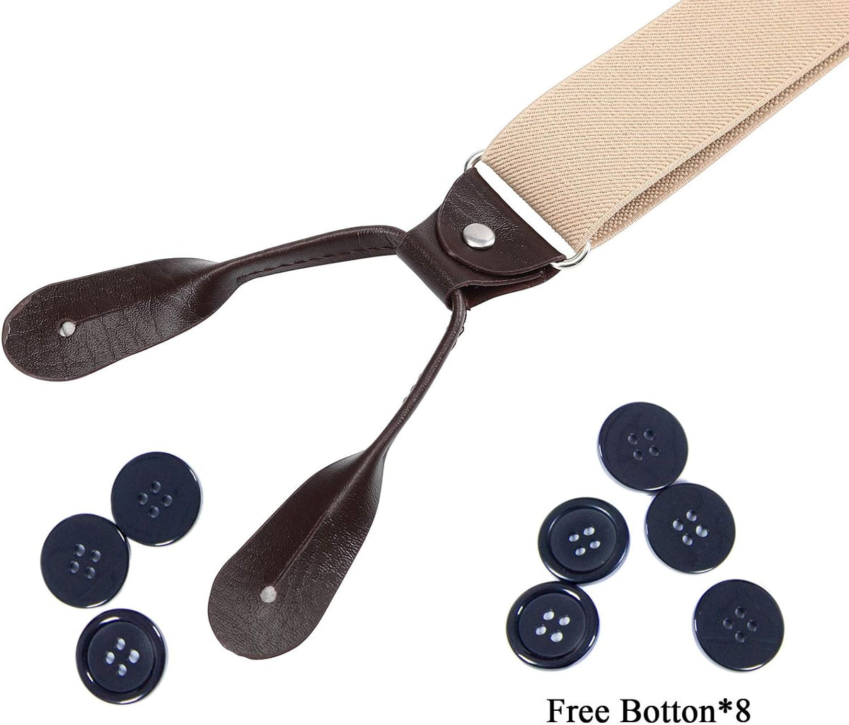 Men'S Brown Button End Suspenders - Y-Back Elastic Tuxedo Braces