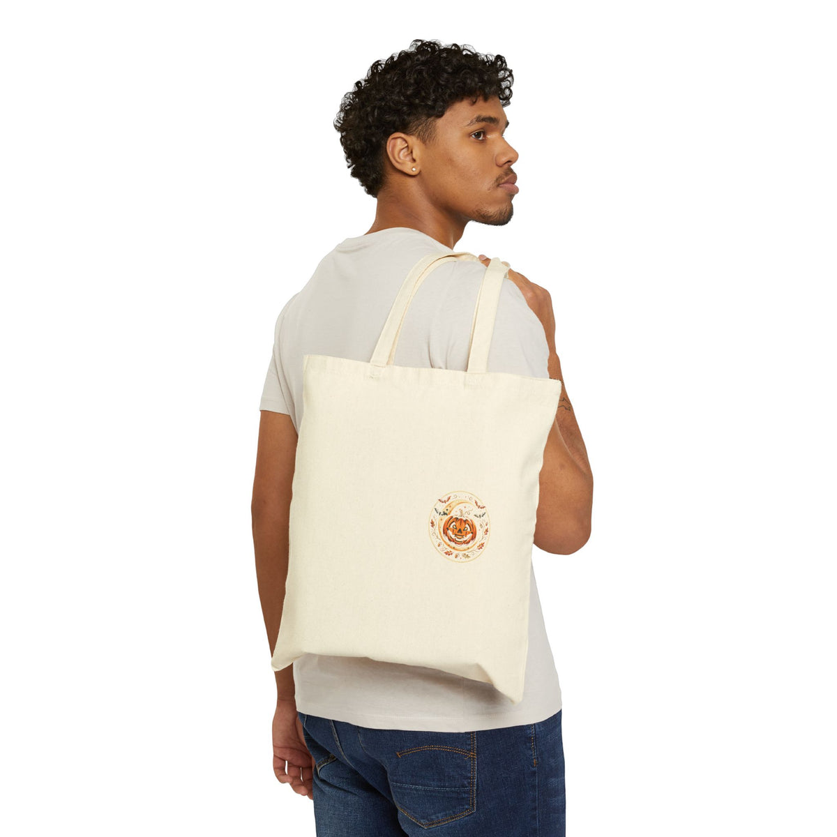 Fall Pumpkin Tote Bag — Cotton Canvas Harvest Grocery Tote