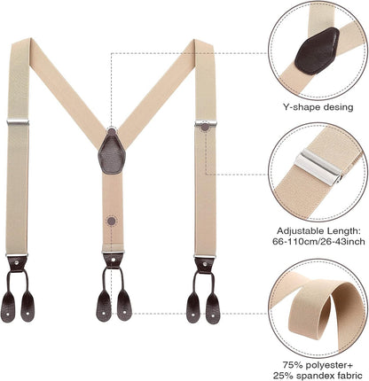 Men'S Brown Button End Suspenders - Y-Back Elastic Tuxedo Braces