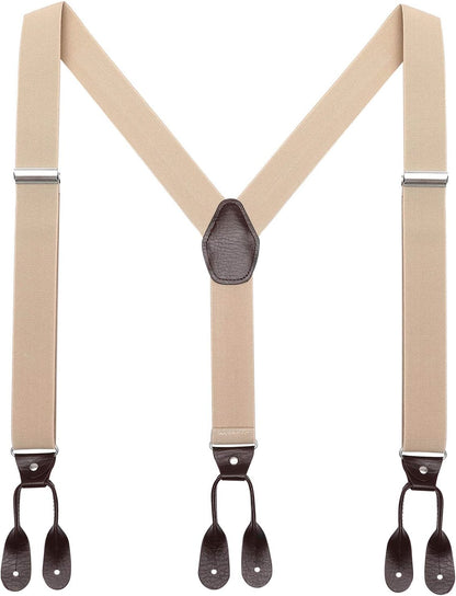Men'S Brown Button End Suspenders - Y-Back Elastic Tuxedo Braces